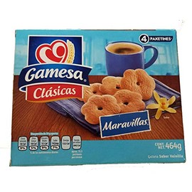 Gamesa Clasicas Maravillas. Delicious Traditional Mexican Vanilla Cookies. Ideal with Coffee, Tea or Milk. 1 Box (4 packets) 464 Grams.