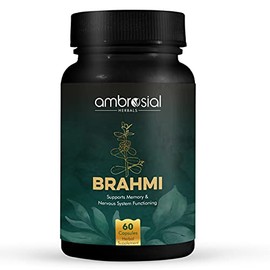 Ambrosial Brahmi Capsules 500 mg per Bacopa Monnieri Capsules | High Strength Nootropic | Nootropics Brain Supplements to Enhance Memory, Focus, Mental Performance & Energy | 60 Vegan Capsules