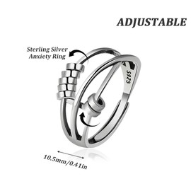 REQAG Anxiety Ring 925 Sterling Silver Ring Women's Mindfulness Ring Men Adjustable Rings Fidget Peace Rings for Spinner Ring Retro Adjustable Band Rings Anti Stress Rin