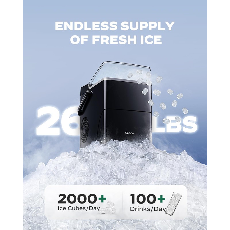 Silonn Countertop Ice Maker with Expanding Ice Basket, 9 Cubes