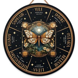 RIVEENY Wheel Of The Year Wall Hanging，12"Sabbats Pagan Witch Sign, Wiccan Holidays, Wicca Calendar, Yule Altar, Celestial Sign, Wheel Year Wood Sign