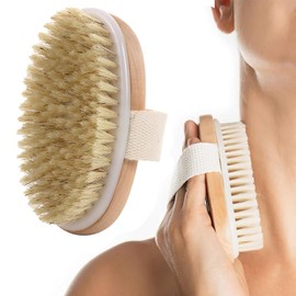 Body Brush, Dry Brush, Back Brush, Pig Bristle, Exfoliating Brush, Body Brush, For Bath, Wash Body, Easy to Clean Hands and Feets, Beautiful Skin Effect, For Men and Women, Bath Supplies