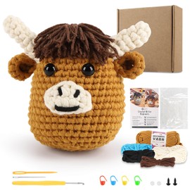 Highland Cow Beginner Crochet Kit – Get Well Soon Gift with Gift Box – Pre-Started Yarn, Easy Video Tutorials, Extra Yarn & Tools Included – DIY Relaxing Craft Set for Adults