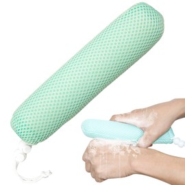 Back Bath Brush with Sponge, 15.35"Back Scrubber with Anti-Slip Long Handle