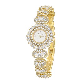 EAMTI Gold Watches for Women Luxury Simulated Diamond Quartz Iced Out Round Waterproof Ladies Dainty Wrist Watches