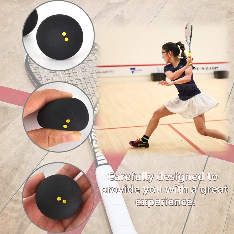 Liyquint 4 Pcs Squash Balls，Squash Balls Double Yellow Dot, Single