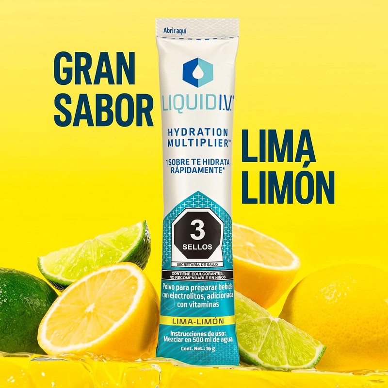 Liquid I.V.® Hydration Multiplier® sabor Lima-Limón, caja con 16 sobres