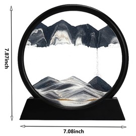 3D Dynamic Sand Art Liquid Motion, Moving Sand Art Picture Round Glass 3D Deep Sea Sandscape in Motion Display Flowing Sand Frame Relaxing Desktop Home Office Work Decor (Black, 7'')