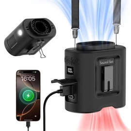 Socool 14500mAh Portable Waist Fan Clip on Belt 360 Rotation Wearable Rechargeable Personal Shirt Fan, 67H Cooling 5-Speed Battery Operated Fans with Light, Neck Fan Hanging for Outdoor Camping Travel:_Black