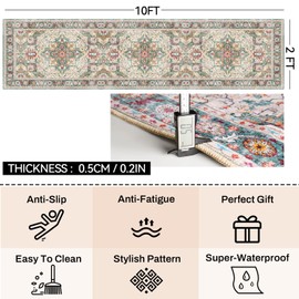 SUMLANS Runner Rug with Non Slip Backing, Vintage Washable Soft Floor Carpet for Kitchen, Hallway, Entryway Indoor, Bedroom, Laundry, Low Pile Area Rugs (Vintage Green, 2‘ * 10’)