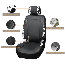 Flying Banner Synthetic Leather car seat Covers Full Set Front and Rear Bench Fashion Easy Installation Cup Holder Free (Black & Cow Print, Low Bucket - Full Set)