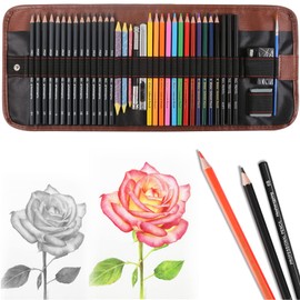 Heshengping, Sketching Pencil Set Drawing Pen Charcoal Sketch Kit Cover Graphite Charcoal Watercolor Pencils Paper Erasable Pen Beginners Artist Children and Adults(39pcs Art Supplies)