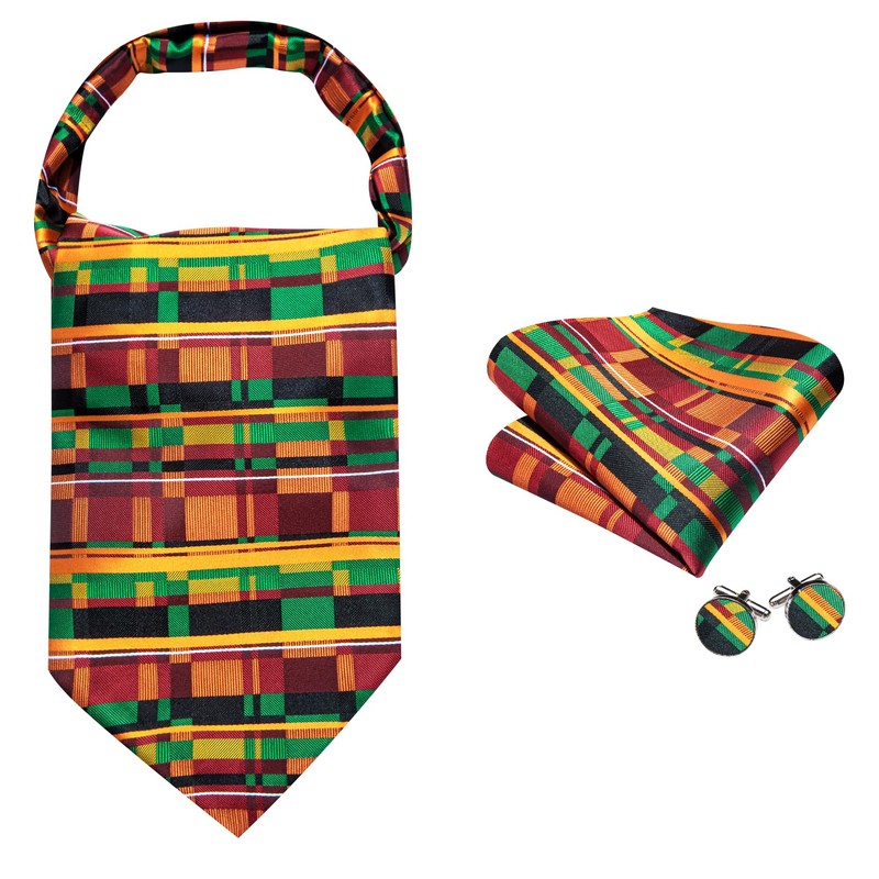 Barry.Wang Ascot for Men African Kente Stripe Tie Set Cravat