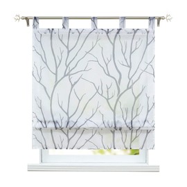 Eslir Roman Blind with Loops, Roman Shade for Kitchen, Transparent Loop-Top Roller Blind, Modern Curtains, White-Grey, WxH 140x140 cm, Pack of 1