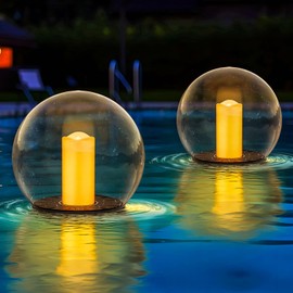 NiceBuy Solar Floating Pool Lights Ball Outdoor Waterproof Ip66 Solar Powered Pool Lights That Float Candles Flickering Flame Lights for Swimming Pool Decor Pond Garden Party 2Pcs