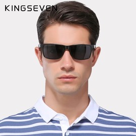 KINGSEVEN Polarised Sunglasses Men's Retro Classic Durable Rectangle Aluminium Magnesium Sunglasses Outdoor Leisure Holiday Travel Driving HD Lenses with UV Protection, black red