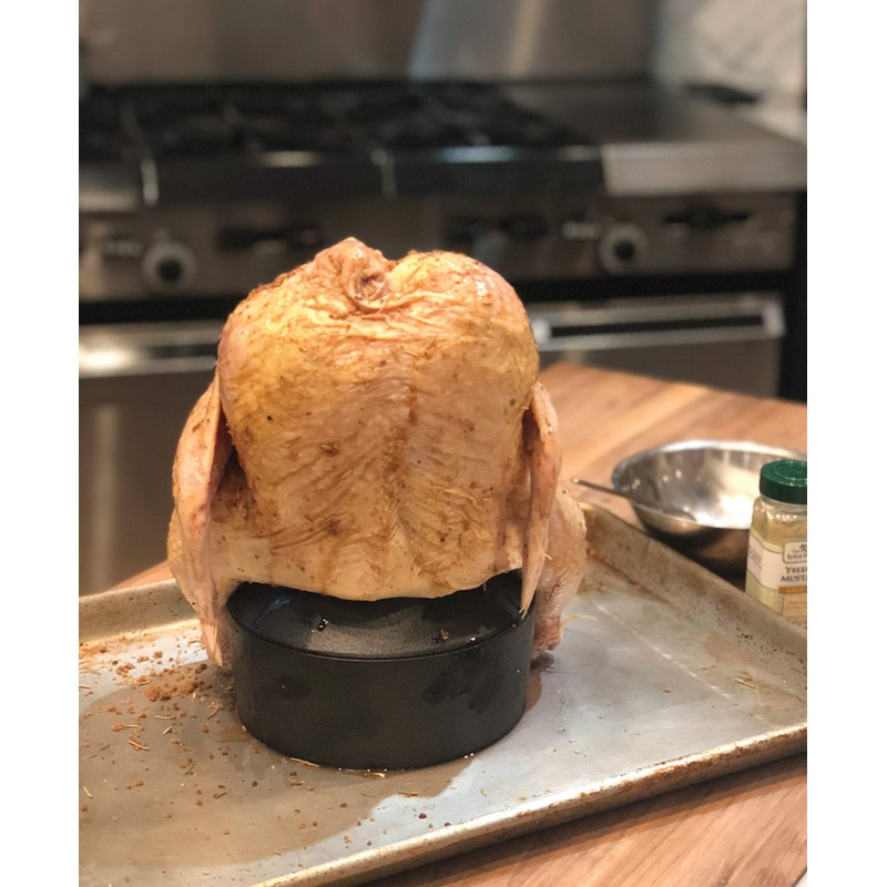 Outset 76633 Cast Iron Beer Can Chicken Stand, Garlic Roaster