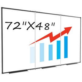 Large White Board for Wall,Magnetic Dry Erase Whiteboard,Foldable 72x48 Inches,Black Aluminum Frame, with 3PCS Detachable Marker Trays for Office and Home