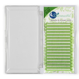 Dermastil 3D Premade Handmade Volume Eyelashes, Ready-to-Use Fan without Knots, DD Curl, Thickness 0.07 mm, for Eyelash Extension, PBT, Vegan, 16 Strips (11 mm)