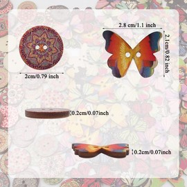 200 PCS Round and Butterfly Wooden Flower Buttons, lyfLux Wooden Buttons 2 Holes for DIY Clothing Accessories Sewing Craft