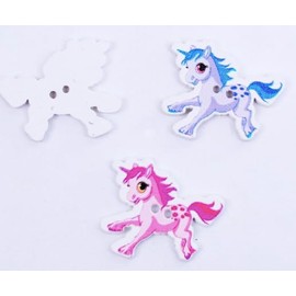 Pack of 20 Beautiful Wooden Buttons Unicorn Colourful Random Mix, 30 x 31 mm, 2 Holes, Colourful Craft Buttons, Animal Buttons for Sewing, Crafts, Unicorns DIY