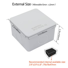 LeMotech Junction Box, Electrical Box IP55 Water Resistant Dustproof ABS Plastic Project Enclosure for Electronics White 3.1 x 3.1 x 1.9 inch (Pack of 2)