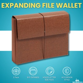 1InTheOffice Expanding File Wallet with Flap and Cord Closure, 9.5" Expansion 3.5", Letter Size