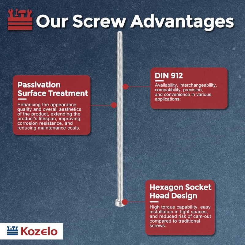 Kozelo 4pcs Socket Head Cap Screws [M3-0.5 x 100mm] 304