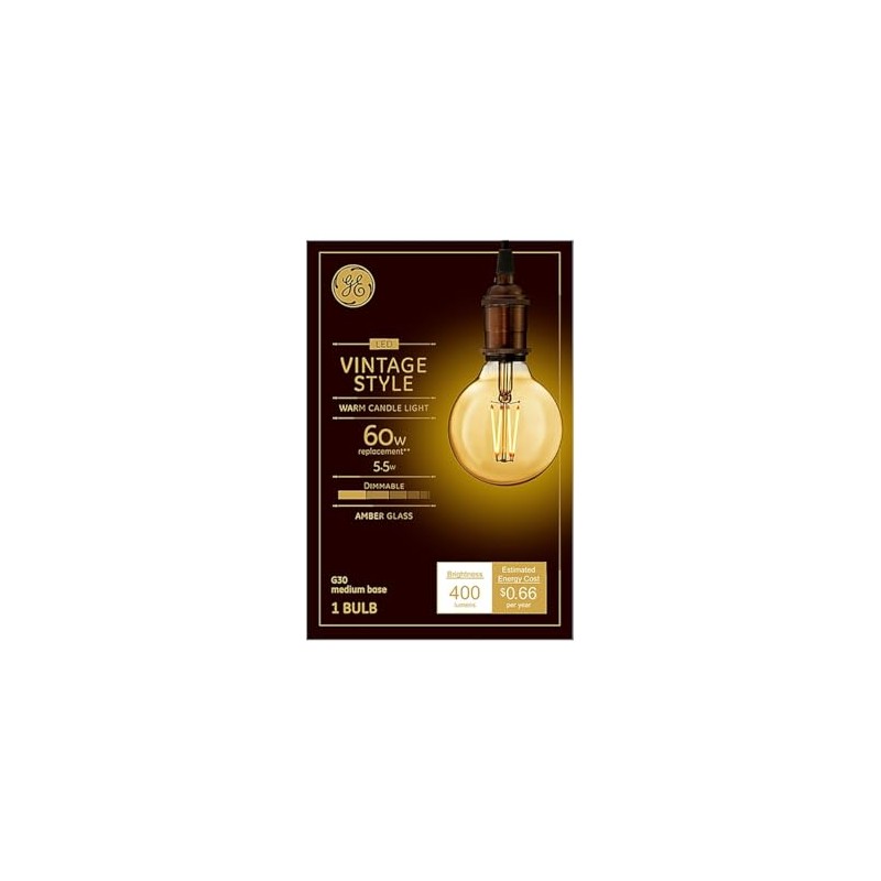 LED Vintage Light Bulb, G30, Warm White, Amber Bulb, 400