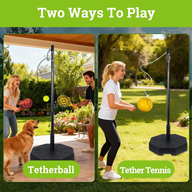 Tetherball Tennis&Tetherball Set with Sturdy Base,Tetherball Equipment for Backyard,with 9.83