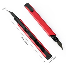 FOSHIO Retractable Utility Knife with 30 Degree Snap Off Blade 9MM, Box Cutter for Carton, Cardboard and Box, Office and Home Use, 3 Pack Red Aluminum Handle Knife ​with Extra 30 Replacement Blades