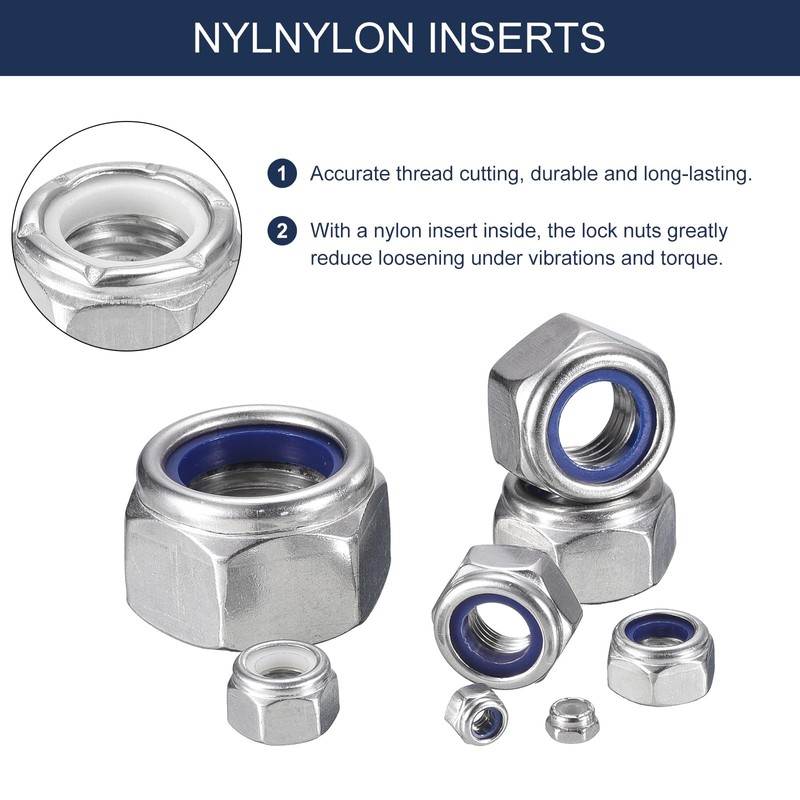 sourcing map 10Pcs 1/2"-13 Nylon Insert Hex Lock Nuts, 316