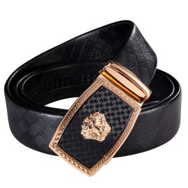 Dubulle Mens Belt Gold Gorillas Buckle and Black Adjustable Belt Solid Ratchet Fashion Designer Belt with Gift Box