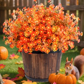 12 Bundles Artificial Fake Mums for Outdoors No Fade Fake Plants, UV Resistant Faux Plastic Fall Flowers for Home Planters Porch Garden Patio Window Box Yard Autumn Decor(Fall Red)