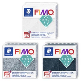 FIMO Soft Polymer Oven Bake Modelling Clay - 57g Blocks - Set of 3 - Stone White Granite, Granite & Stardust