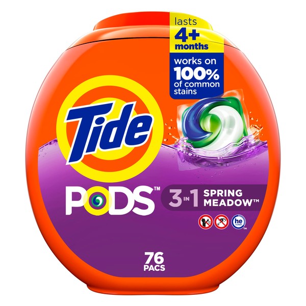 Tide PODS Liquid Laundry Detergent Soap Pacs HE Compatible 76 Count Powerful 3-in-1 Clean in one Step Spring Meadow Scent