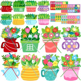 Fancy Land Spring Flower Craft Kit for Kids Make Your Own Flower Pot DIY Floral Mother's Day Greeting Cards with Envelopes for Preschool Home Classroom Activities Supplies 24Pcs
