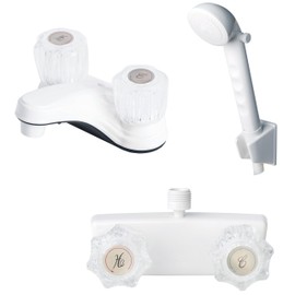Laguna Brass 2000AWT/3220AWT/4120WT RV Bathroom and Shower Faucet with Matching Hand Shower Combo White Finish