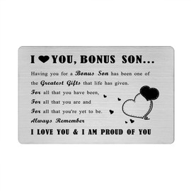 Richesele Bonus Son Gifts from Dad Mom - I Love You Bonus Son Card - Engraved Wallet Card for Step Son - Gifts for Son Fathers Day