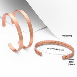 MagEnergy Cross Copper Bracelet for Men Women Engraved Quote Religious Cuff Bracelet Solid Copper Faith Christian Bible Verse Quotes