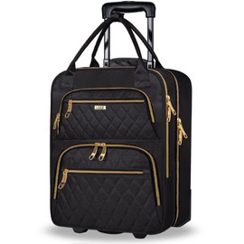 LASUK Underseat Carry On Luggage with Wheels, 18inch Lightweight Overnight Luggage Bag Carry-On Suitcase for Men Women Travel Business, Black