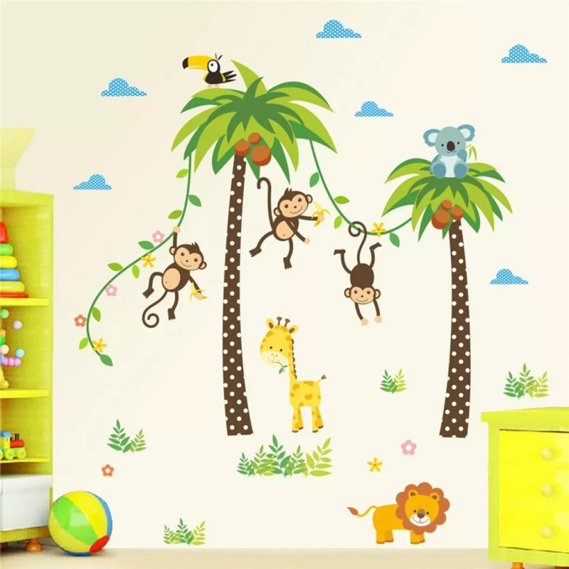 DaraBaby Vinil Decorativo Infantil Palmeras Y Animales De La Selva