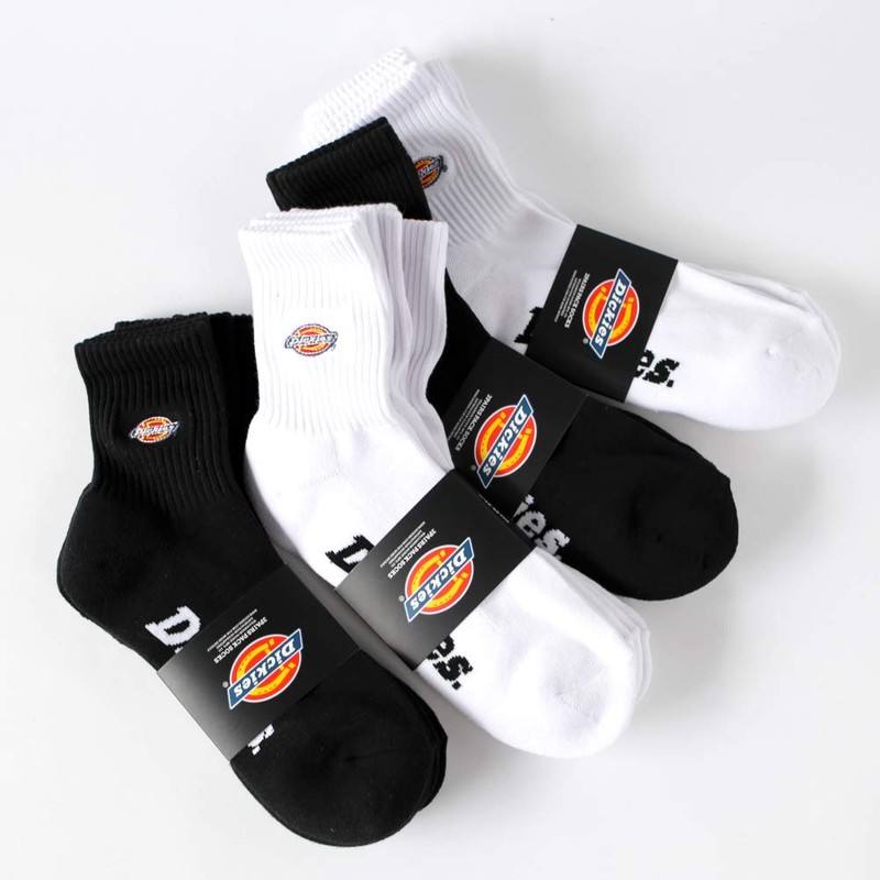 Dickies Socks, Logo Embroidered, Bottom Pile, Crew Socks, White, Black,