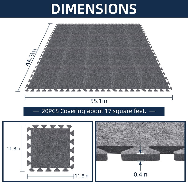 20 Pieces Sound Absorbing Interlocking Floor Mats, 11.8 x 11.8