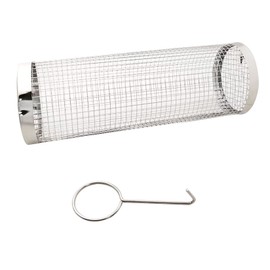 BBQ Net Tube Stainless Steel Rolling Grill Basket with Removal Mesh Cover, Outdoor Meat, Vegetable Grilling Accessories