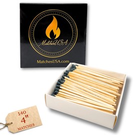 1 Box (140 Matches) | 4" Long Black Matches | Color Safety Match (4 inches) | Replacement Refill Long for Fireplace & Candles | Wooden Wood Matchsticks