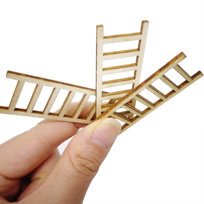 HONBAY 20PCS Wooden Mini Ladders Fairy Garden Accessories for Dollhouse