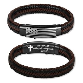 KLIFOWDY Stocking Stuffers-American Flag Leather Bracelet for Men Bible Verse Bracelets Cross Bracelet Christian Jewelry Gift for Men