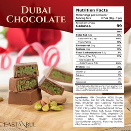 Eastanbul Dubai Chocolate Bar Pistachio, 11.3oz, Premium Pistachio Dubai Chocolate Bar, 16 Pieces Bites with Shredded Phyllo Dough, Knafeh, Viral Candy, Valentines Day Gift