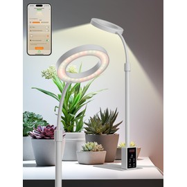 GLOWRIUM Smart Grow Light for Indoor Plants, 12W Full Spectrum with Timer, APP Control, Plant Assistant, Adjustable Height & Stepless Dimming, Suitable for Most Plants (White, 12W)
